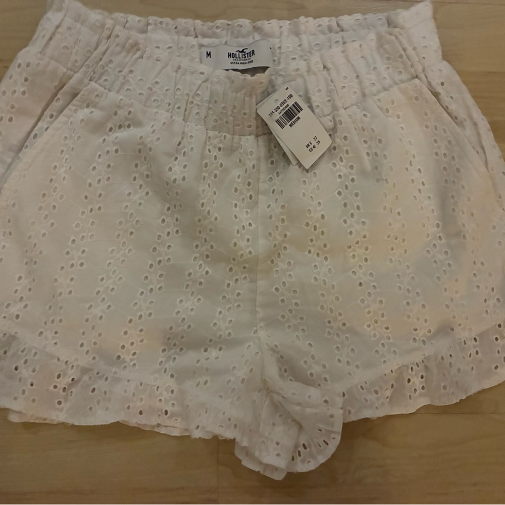 Hollister Women's white Eyelet High Waist Shorts